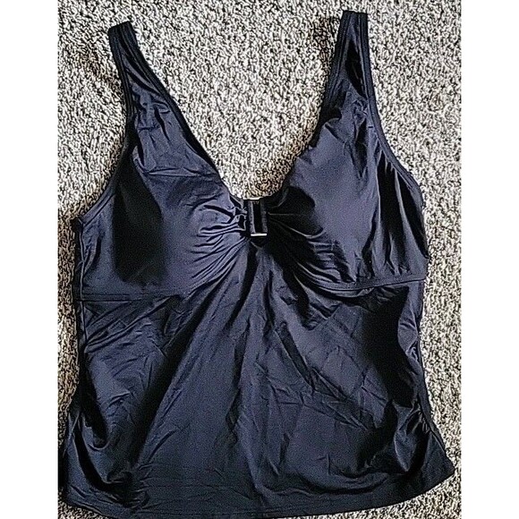 Lands' End Swim Top Black Large 14-16 Shirred V-Neck Tankini Solid  Womens S119 - Picture 1 of 7